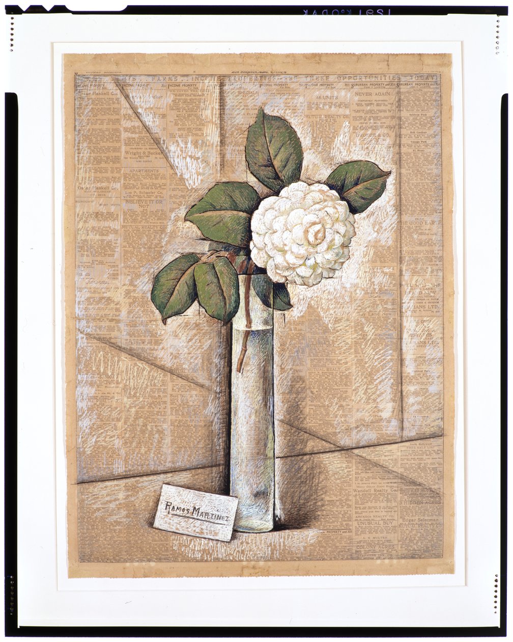 Gardenia in Glass, 1936 c. (gazete üzerine guaj, sulu boya ve tebeşir) by Alfredo Ramos Martinez