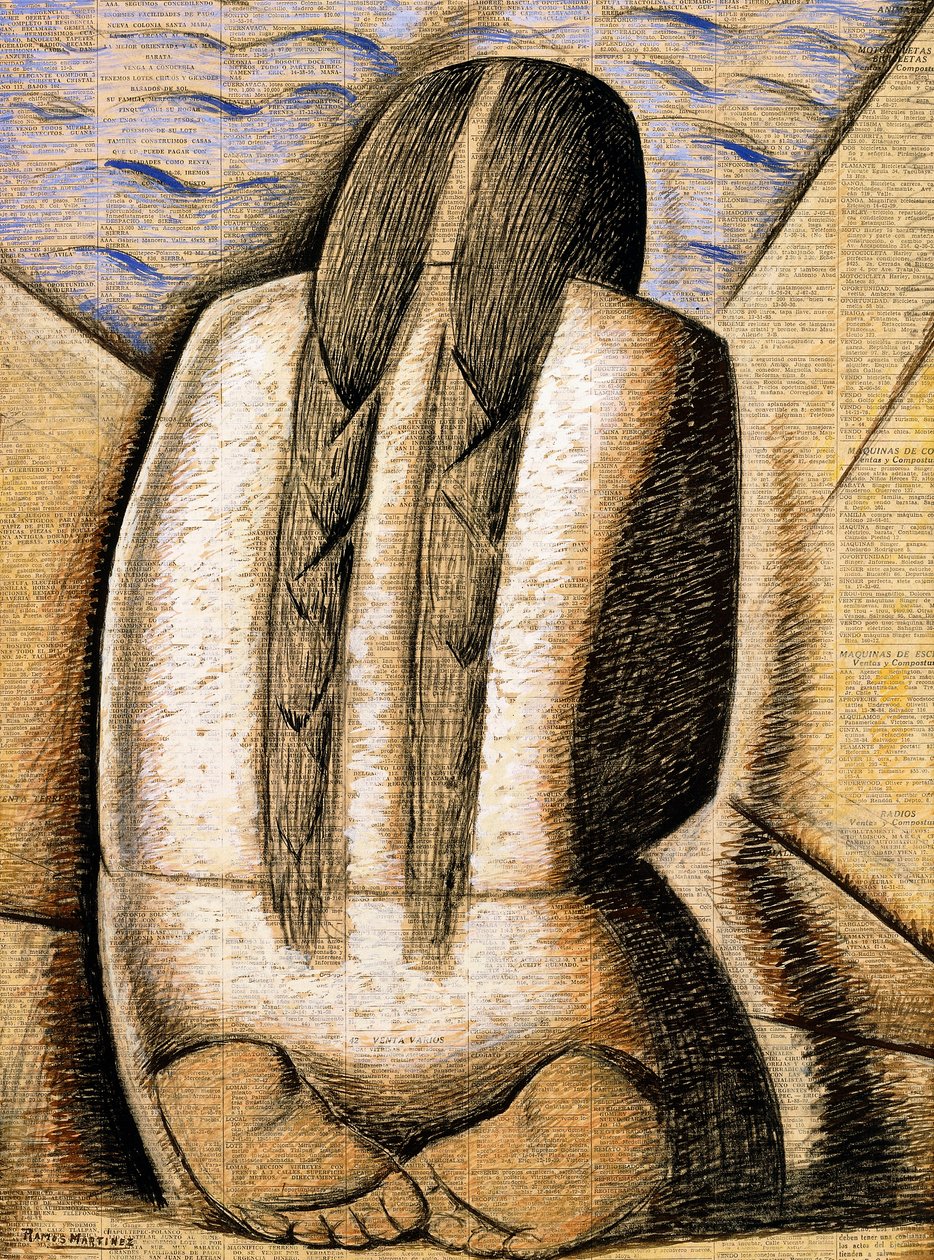 Meditasyon, c.1942 (gemide gazete kağıdına guaj boya) by Alfredo Ramos Martinez