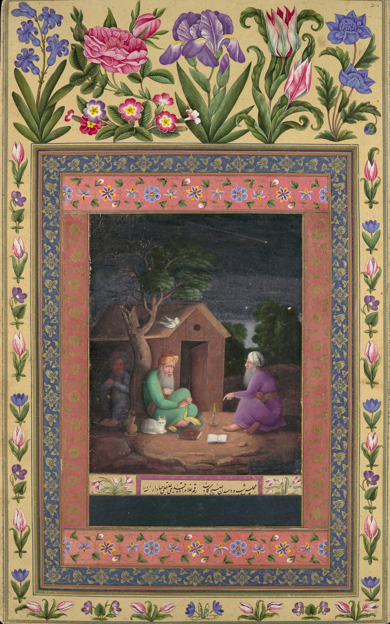Bir Kulübenin Dışında Tartışmakta Olan İki Yaşlı Adam, Davis Albümünden Folio, A.H.1085A.D.1674-75. by Ali Quli Jabbadar