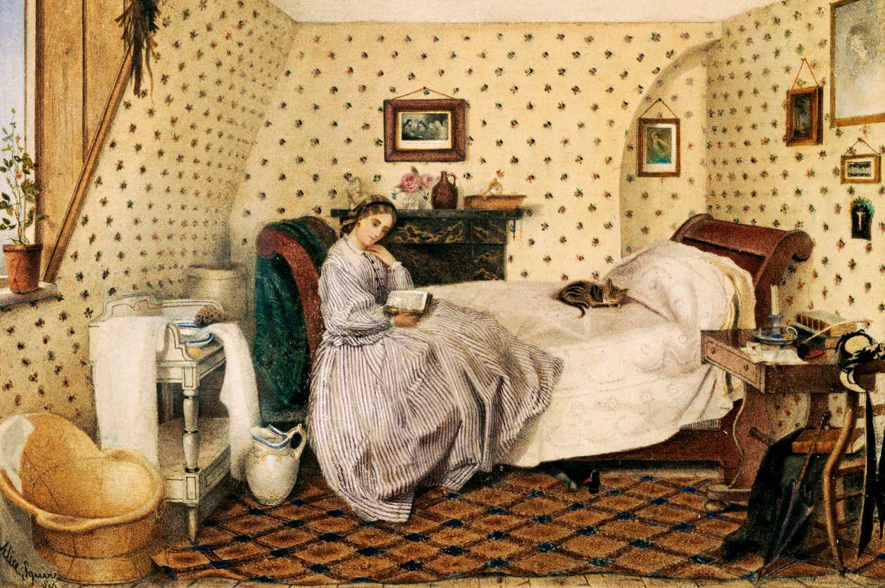 The Governess, 1861 (kağıt üzerinde kurşun kalem ve mürekkepli tuvalet) by Alice Squire