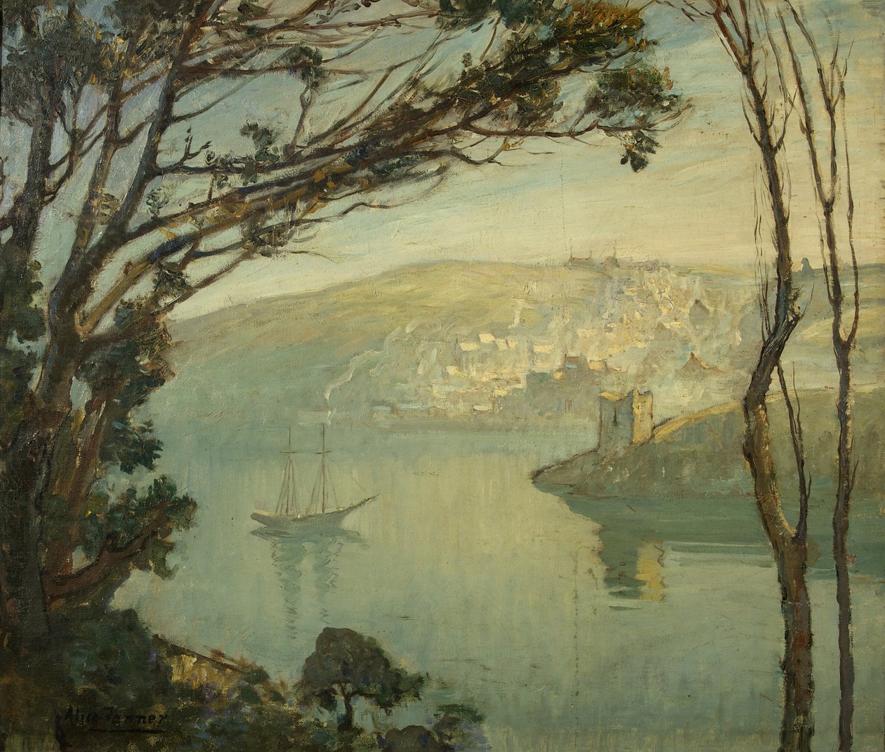 Bir Kış Sabahı, Fowey (tuval üzerine yağlı boya) by Alice Maud Fanner