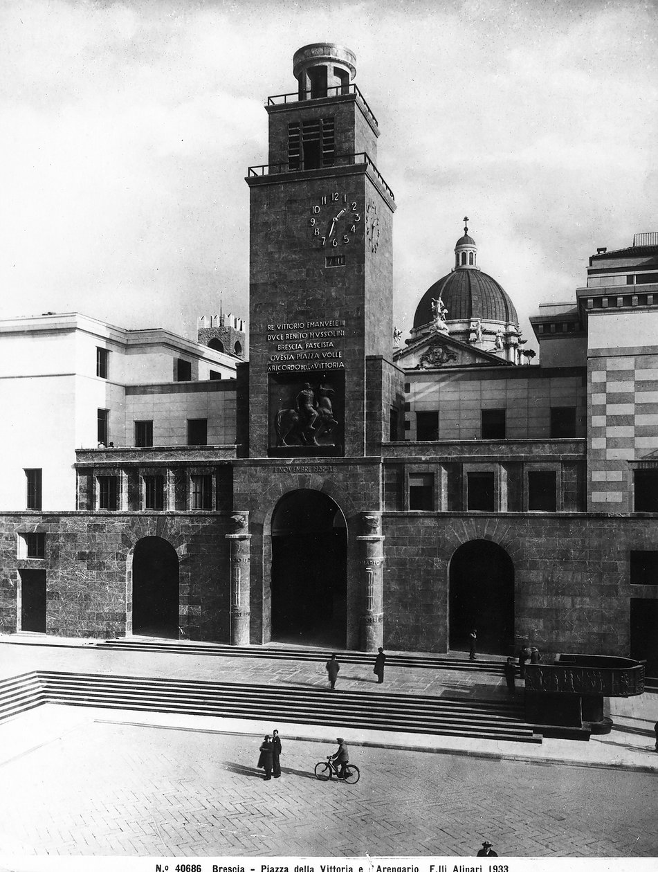Piazza della Vittoria with Mussolini Tower, Brescia (b/w photo) by Fratelli Alinari