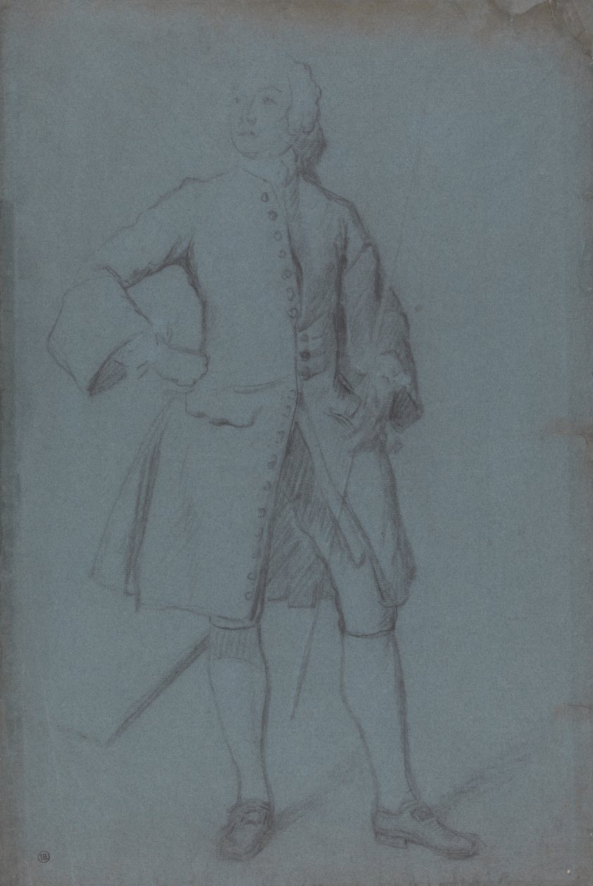 Sol elinde bir asa tutan adam ayakta, tam uzunlukta by Allan Ramsay