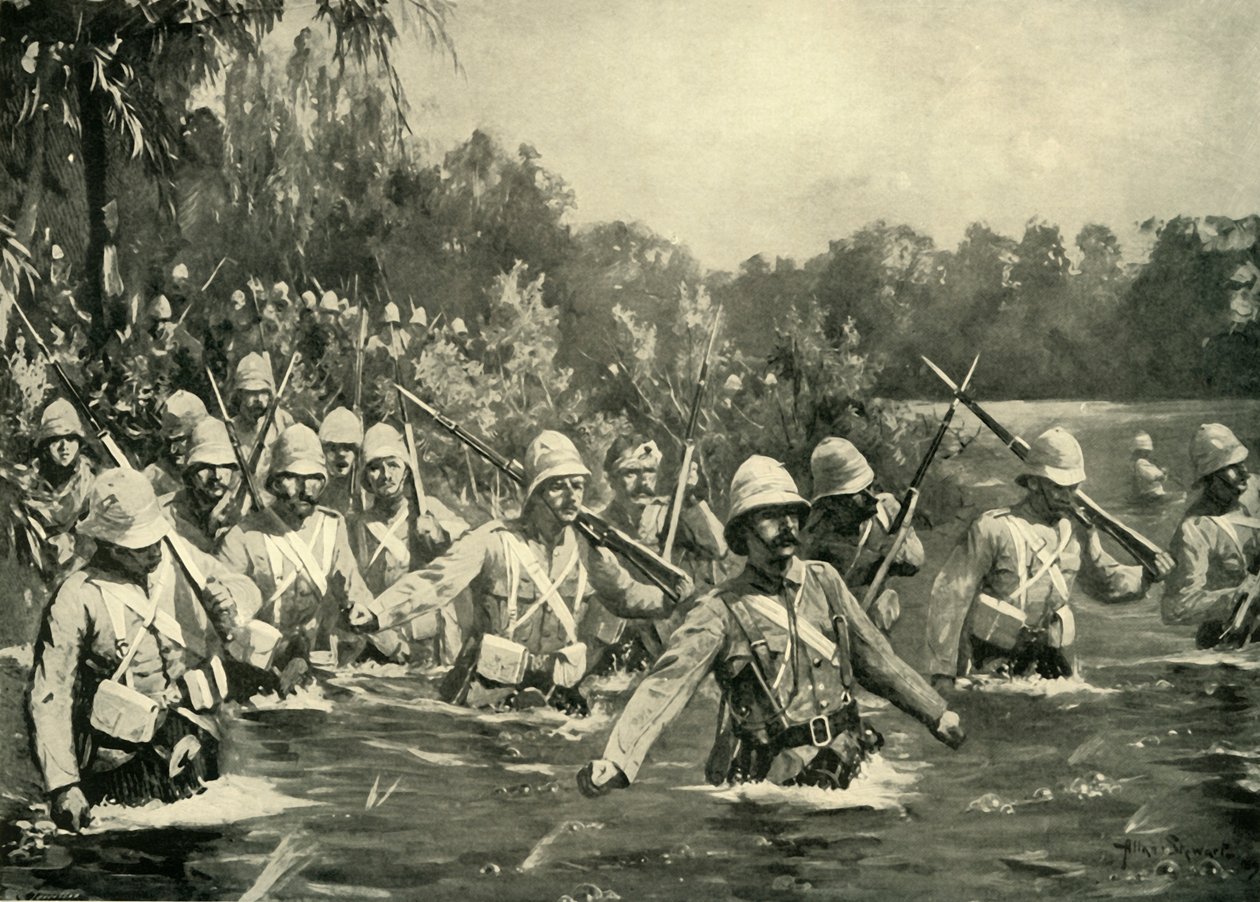 'Modder Nehri Savaşı - Argyll ve Sutherland Highlanders Drift'i Geçerken', 1900. by Allan Stewart