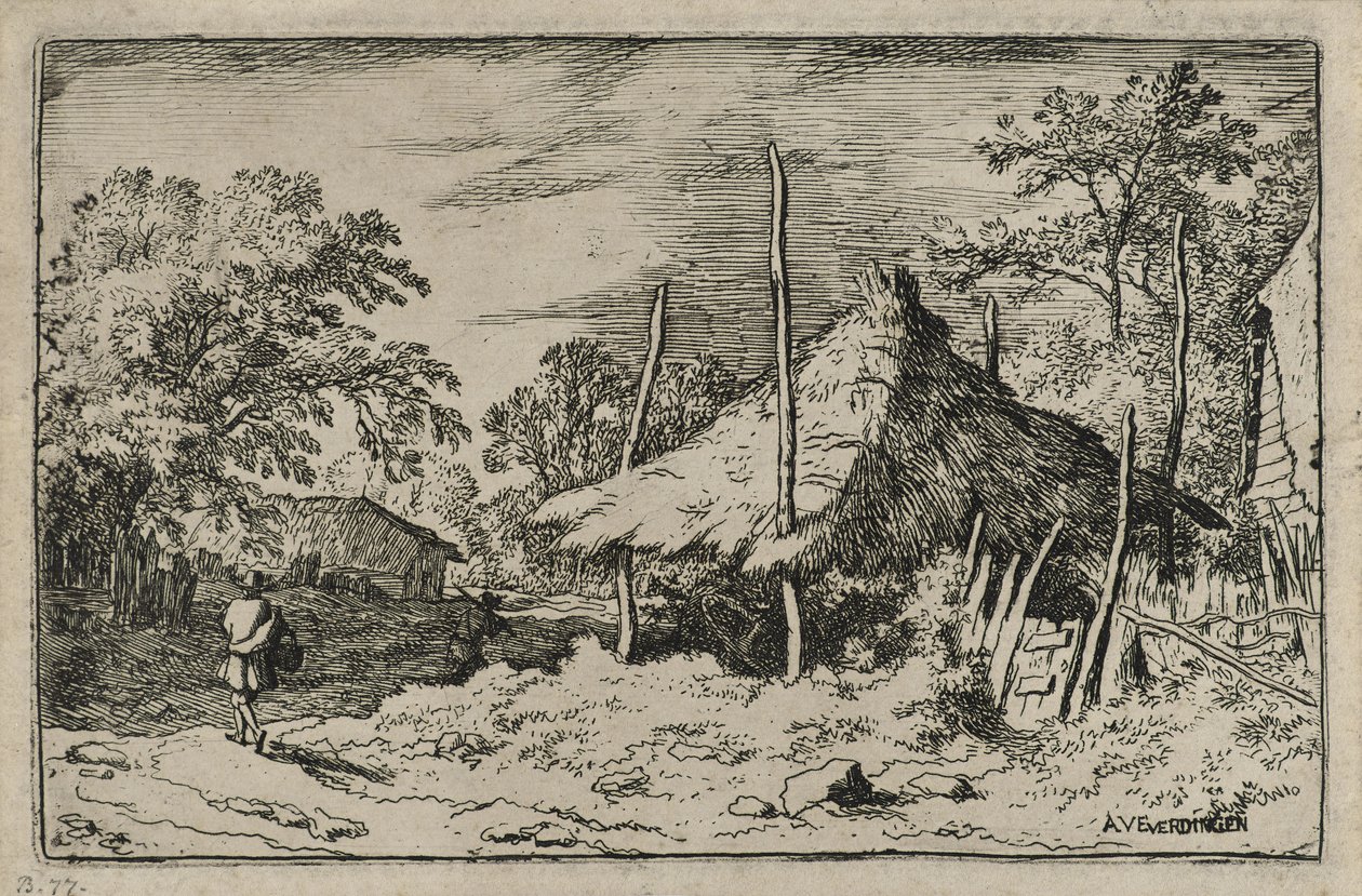 Wheel Beneath an Adjustable Shelter (etching on paper) by Allart van Everdingen