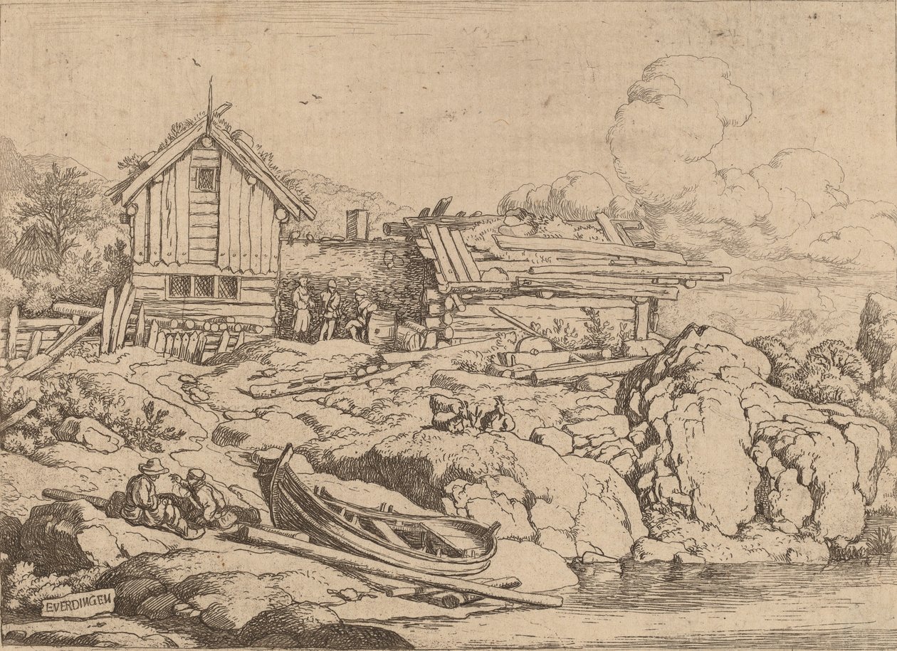 Üç Keçili Nehir Kıyısında Tekne, muhtemelen c. 16451656. by Allart van Everdingen