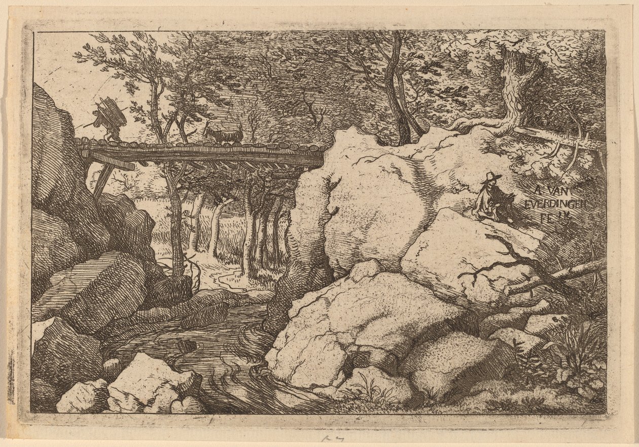 Küçük bir köprüde keçi by Allart van Everdingen
