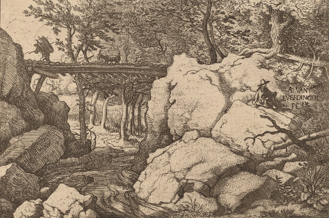 Küçük bir Köprüde Keçi, muhtemelen c. 16451656. by Allart van Everdingen