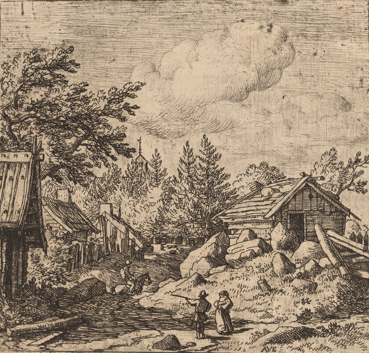 Dağlık Topraklarda Hamlet, muhtemelen c. 16451656. by Allart van Everdingen