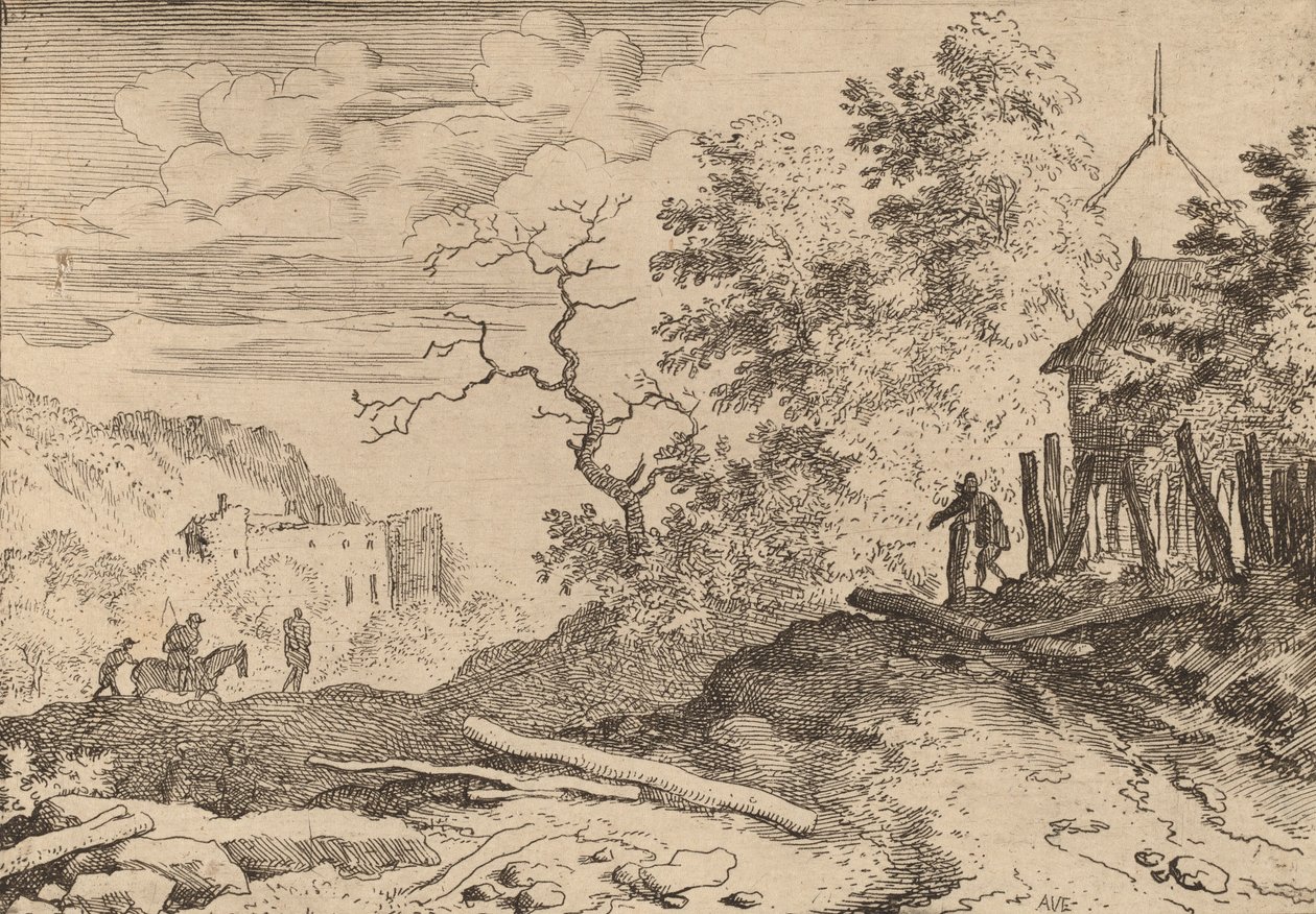 Bir Çit Kalıntıları ile Kulübe, muhtemelen c. 16451656. by Allart van Everdingen