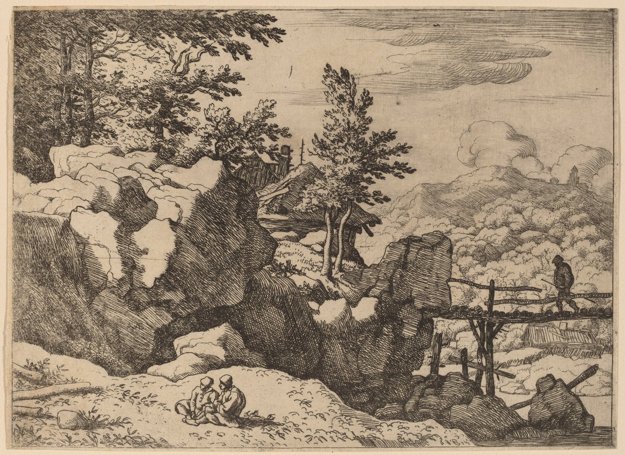 Küçük Ahşap Köprü Üzerindeki Adam by Allart van Everdingen
