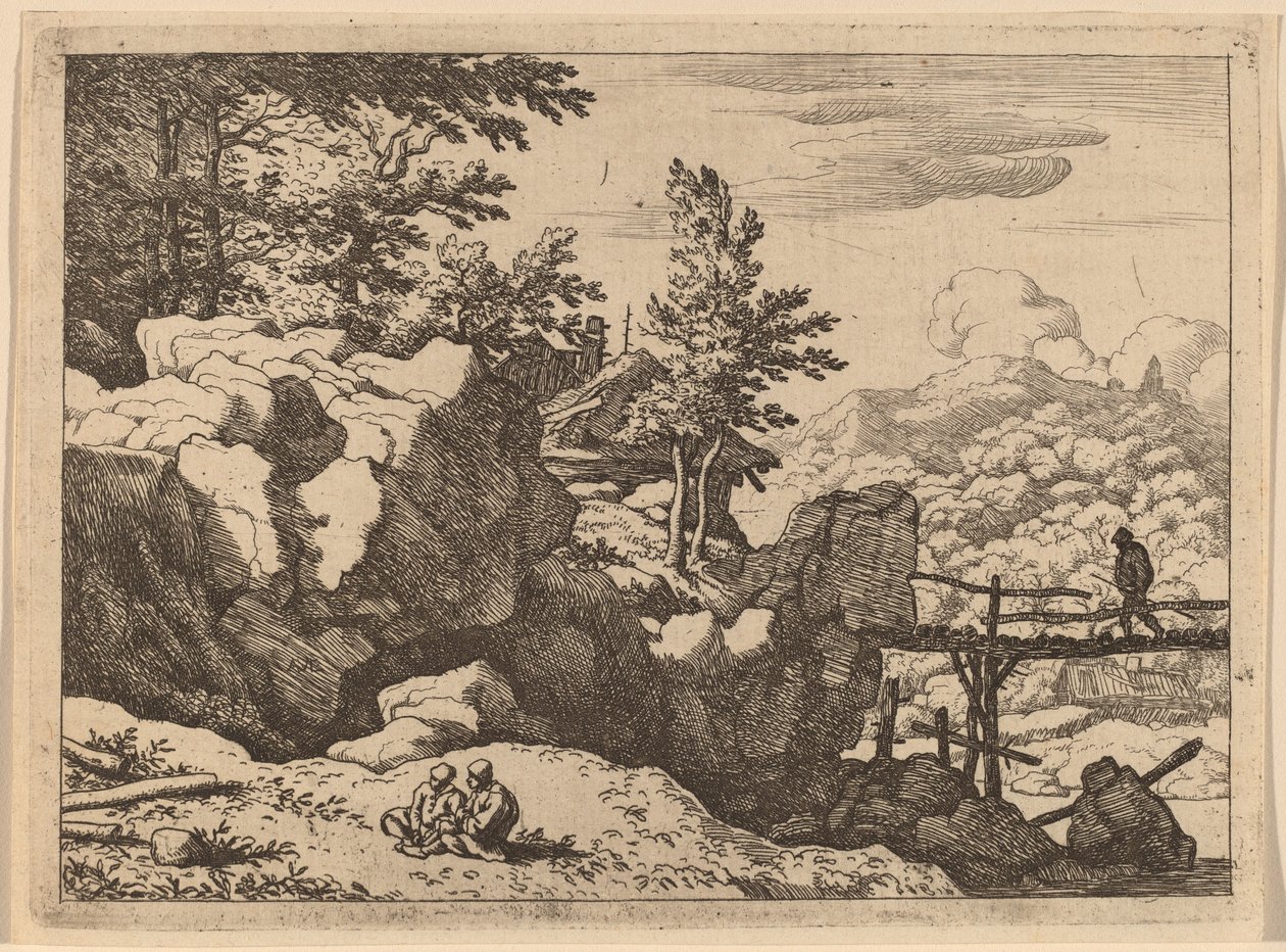 Küçük Ahşap Köprü Üzerindeki Adam by Allart van Everdingen