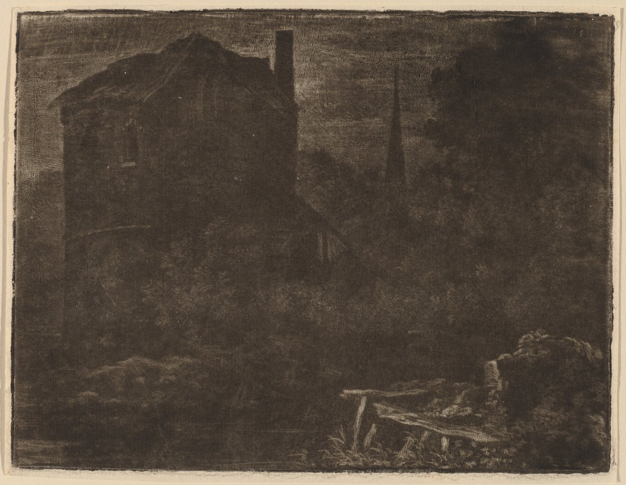 Ev ve Kilise Kulesi ile Gece Manzarası, muhtemelen c. 1660. by Allart van Everdingen