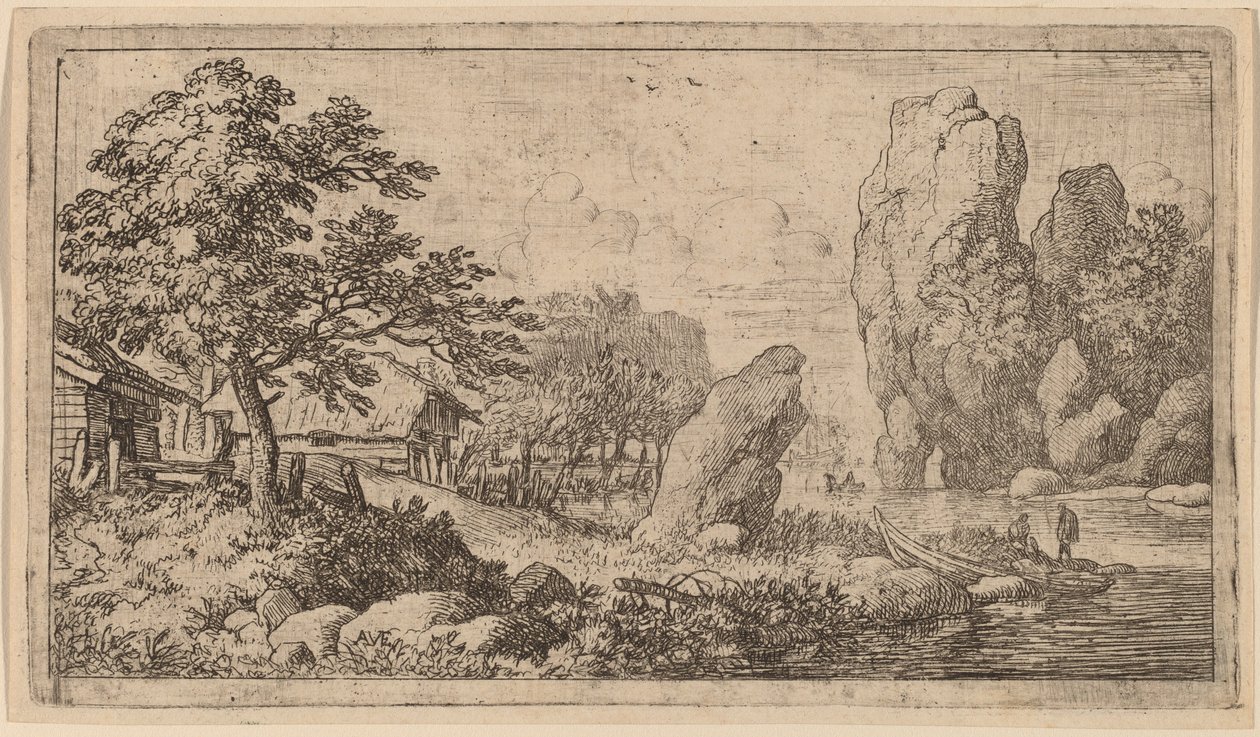 Bir Nehrin Kıyısındaki Sivri Kaya, muhtemelen c. 16451656. by Allart van Everdingen