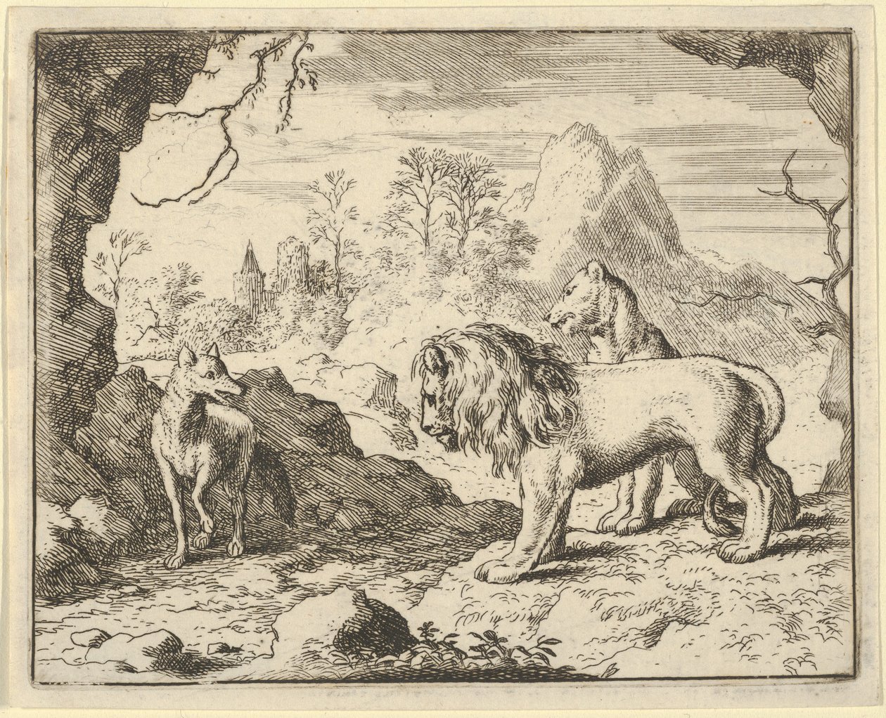Renard Aslanı ve Dişi Aslanı Babasının Kendilerinden Çaldığı Bir Hazine Bulmaya İkna Ediyor ..., 1650-75. by Allart van Everdingen