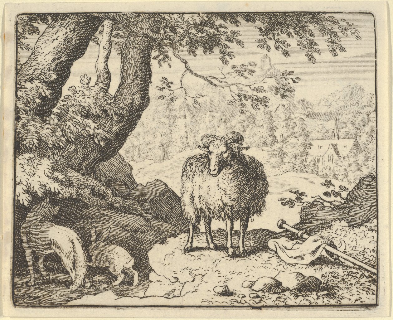 Renard Tavşanı Yuvasına Girmesi İçin İkna Ediyor ve Onu Öldürüyor, 1650-75. by Allart van Everdingen