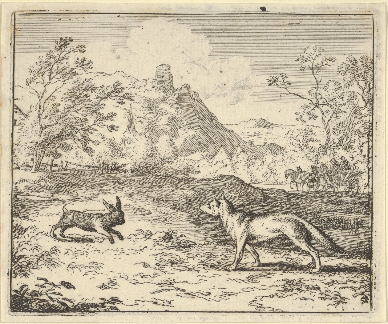 Renard, Tavşanın Çocuklarından Birine Hakaret Ettiği Yalanını Söyler, 1650-75. by Allart van Everdingen