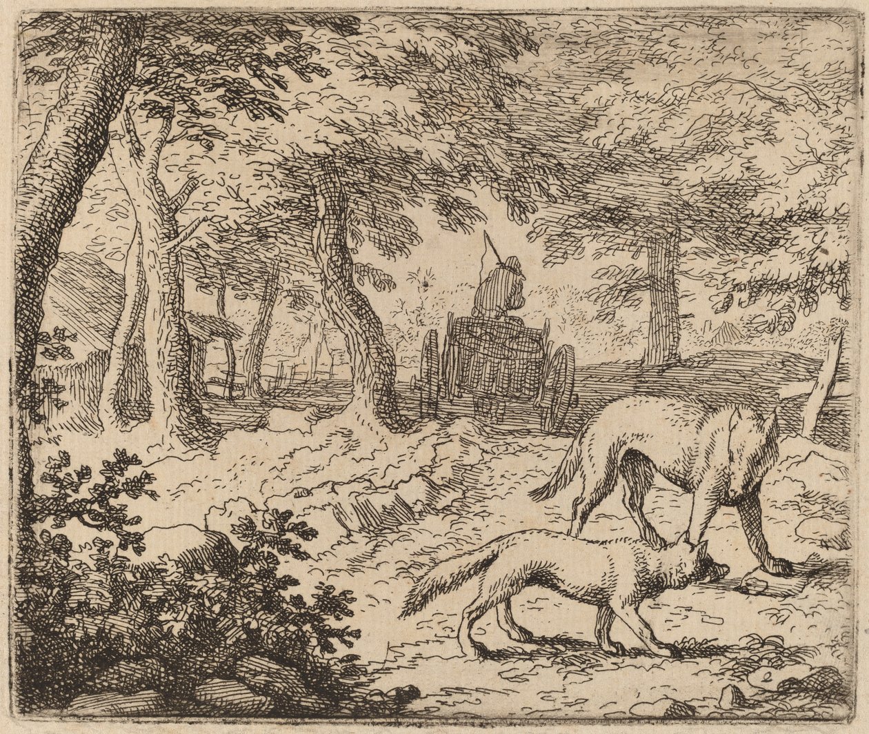 Balık Arabasından önce Reynard ve Kurt, muhtemelen c. 16451656. by Allart van Everdingen