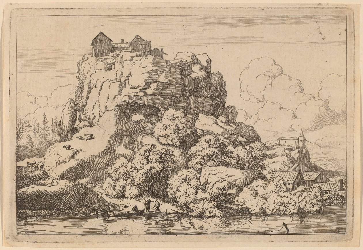 Bir Yüksek Kayanın Eteğindeki Nehir, muhtemelen c. 16451656. by Allart van Everdingen