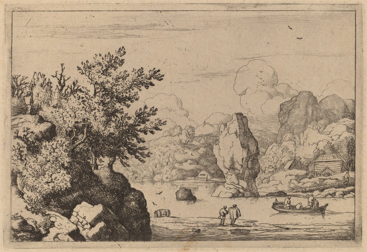 Bir Nehrin Ortasındaki Kaya, muhtemelen c. 16451656. by Allart van Everdingen