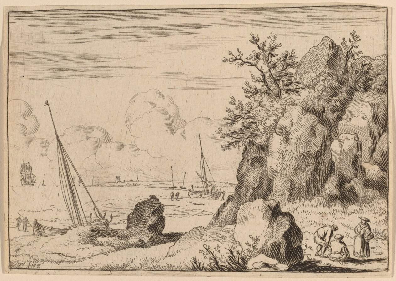 Sağda Üç Figürlü Deniz Manzarası, muhtemelen c. 16451656. by Allart van Everdingen