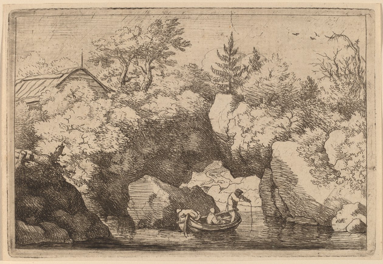 Bir Yarık Kayanın altında Skiff, muhtemelen c. 16451656. by Allart van Everdingen