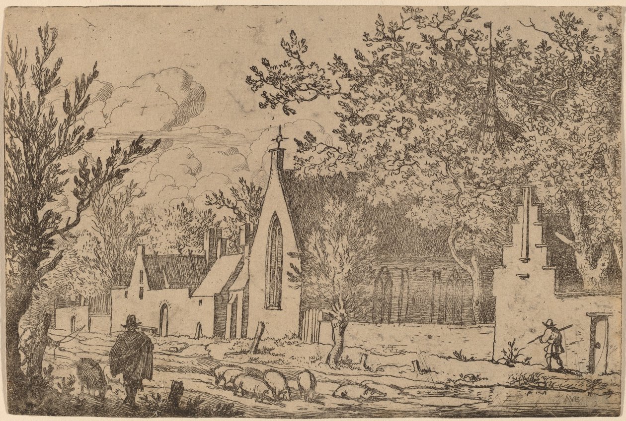 Şapelin yanında domuz sürüsü by Allart van Everdingen