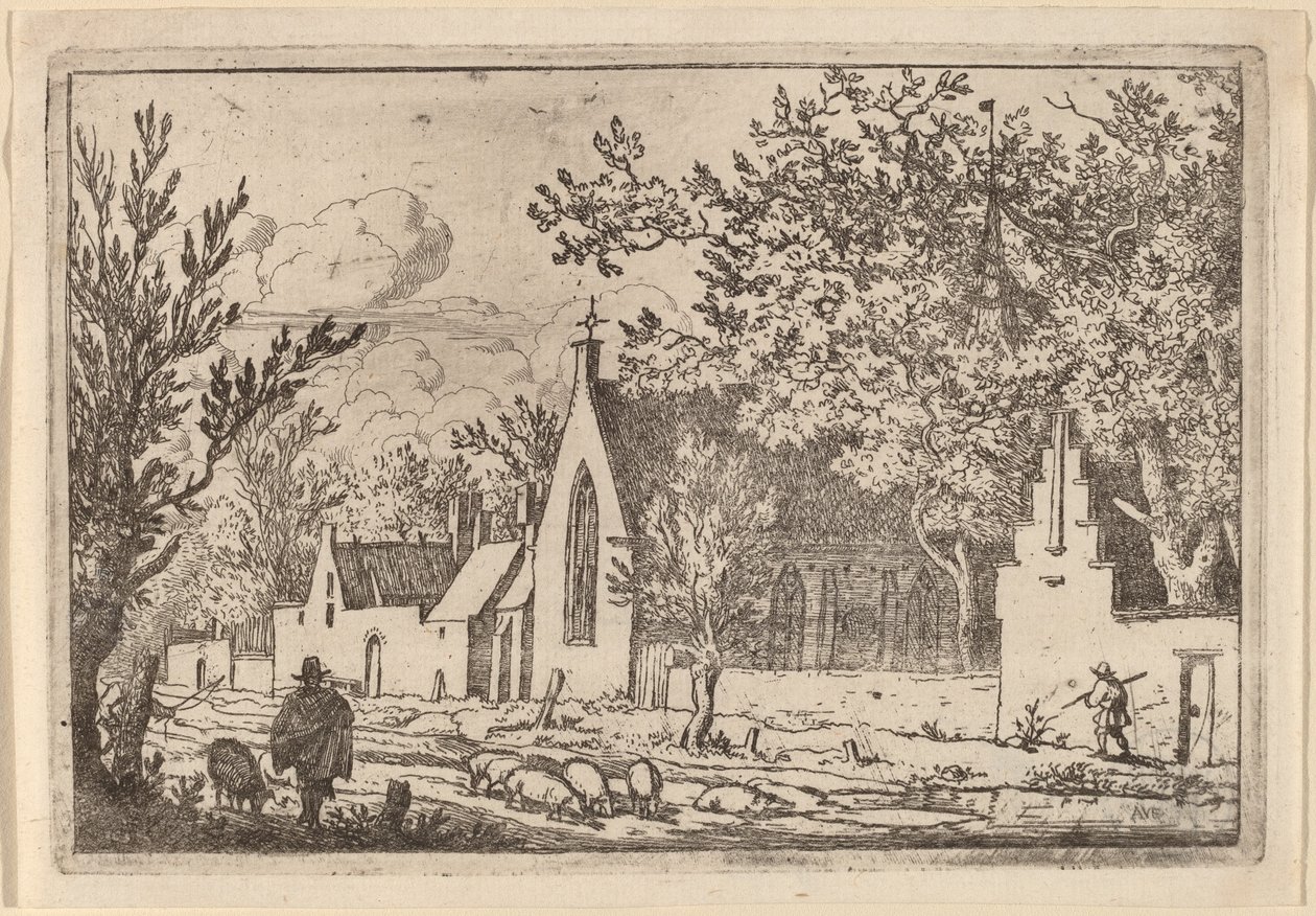 Şapelin yanında domuz sürüsü by Allart van Everdingen
