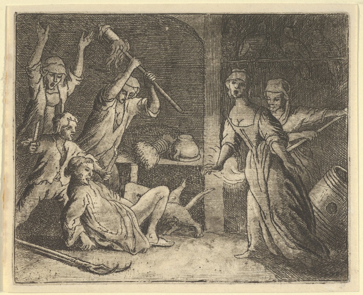 Tuzağa Yakalanan Kedi, Evdeki İnsanlar Tarafından Kötü Muamele Ediyor, 1650-75. by Allart van Everdingen
