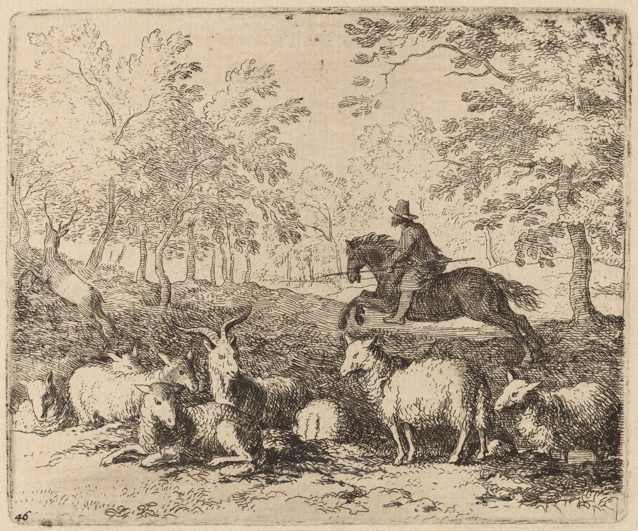 Geyik Peşine Gitmek Zorunda Bırakılan At, muhtemelen c. 16451656. by Allart van Everdingen