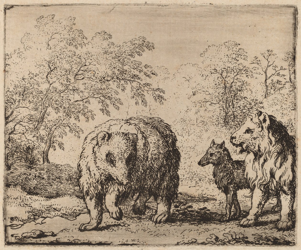 Aslan, Ayı ve Kurdu Serbest Bırakır, muhtemelen c. 16451656. by Allart van Everdingen