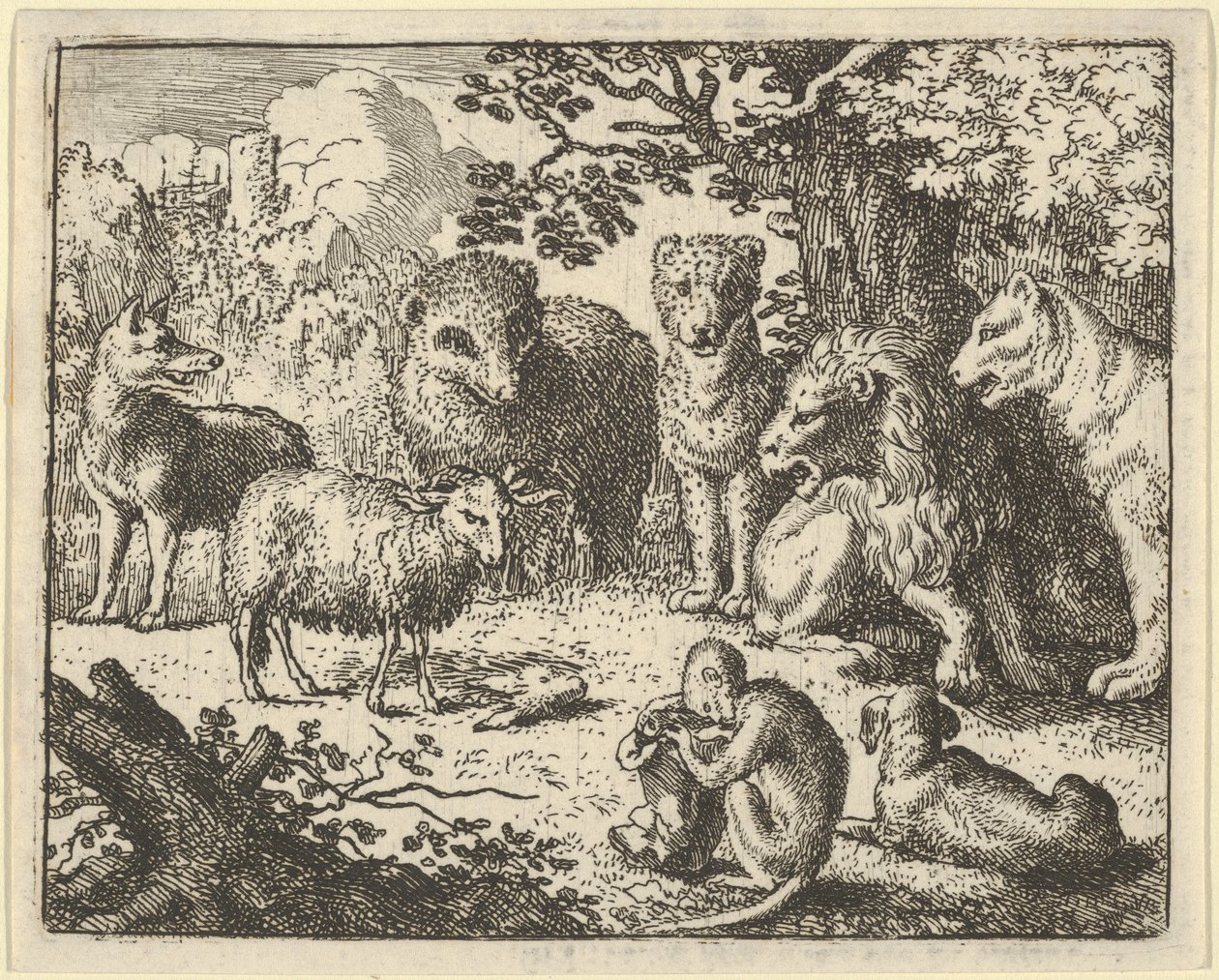 Maymun Paketi Açar ve Tavşanın Başını Kaldırır...., 1650-75. by Allart van Everdingen