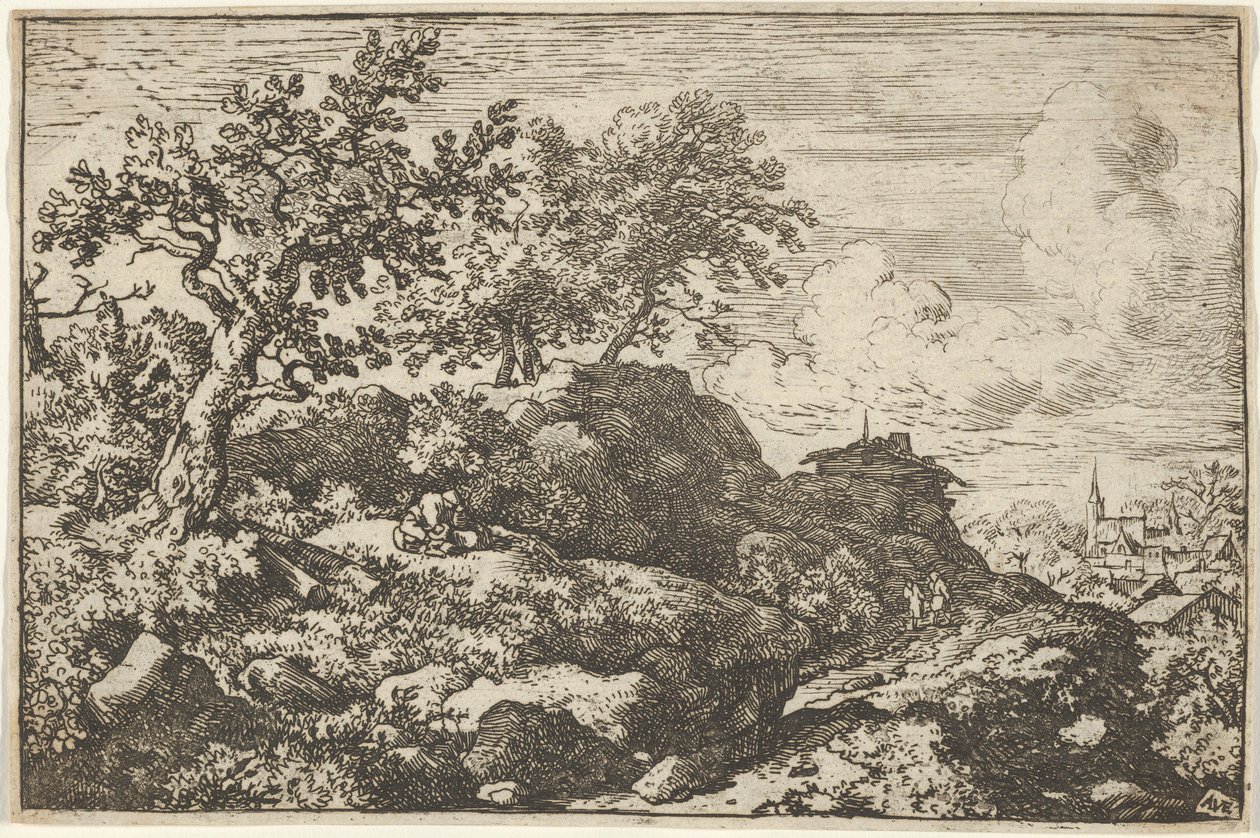 Tepede Oturan İki Köylü, 17. yüzyıl. by Allart van Everdingen