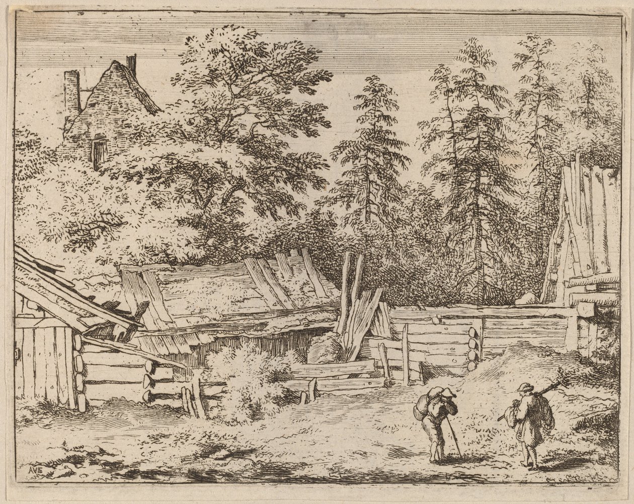 Three Cottages, muhtemelen c. 16451656. by Allart van Everdingen