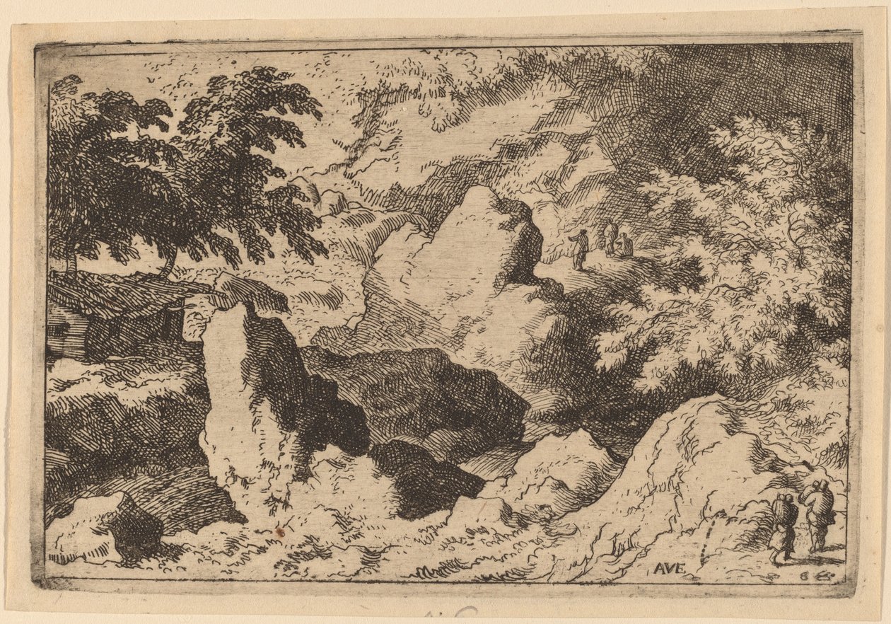 Bir Kayanın Üzerinde Üç Adam, muhtemelen c. 16451656. by Allart van Everdingen