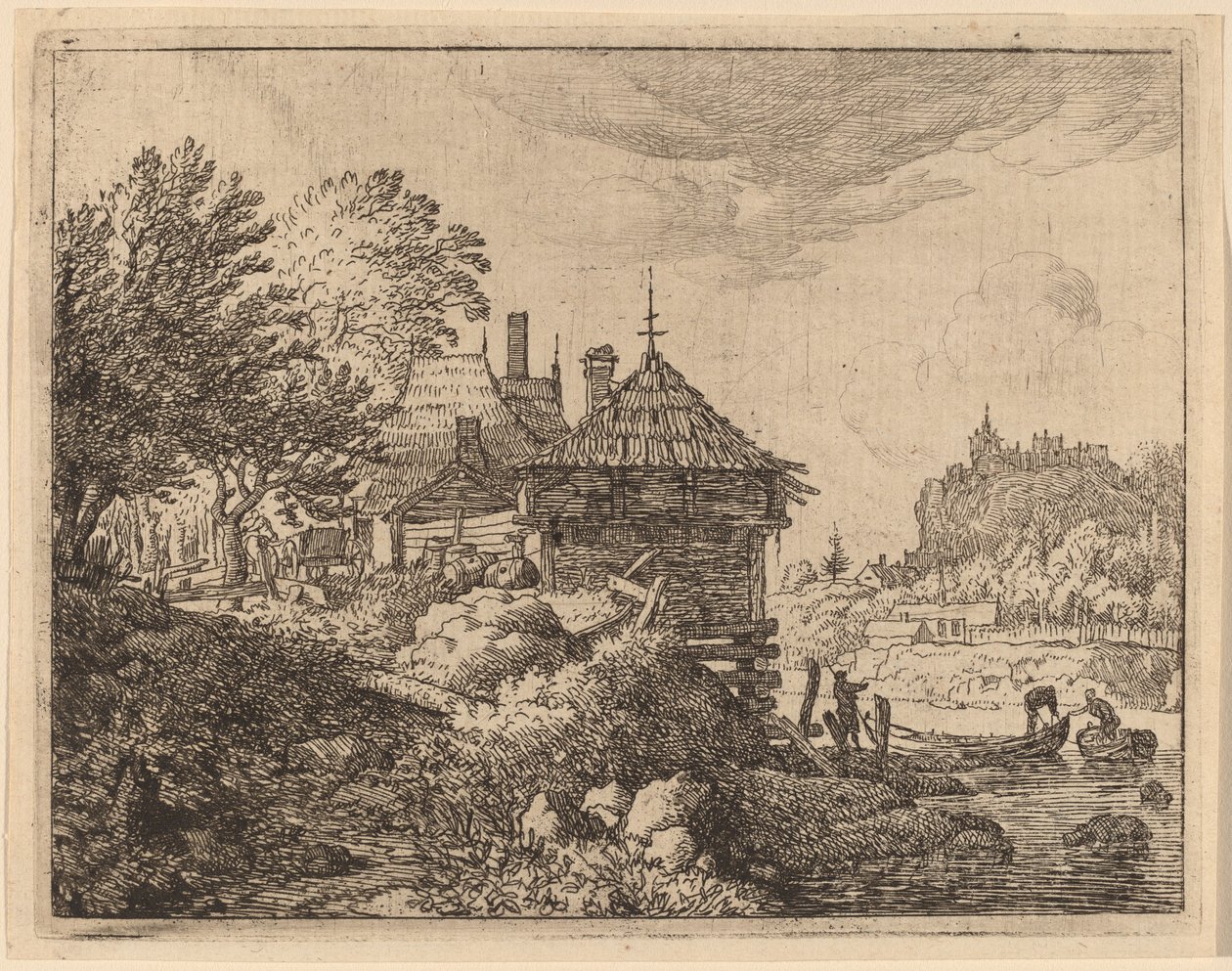 Bir Kulübeye Yaklaşan İki Tekne, muhtemelen c. 16451656. by Allart van Everdingen