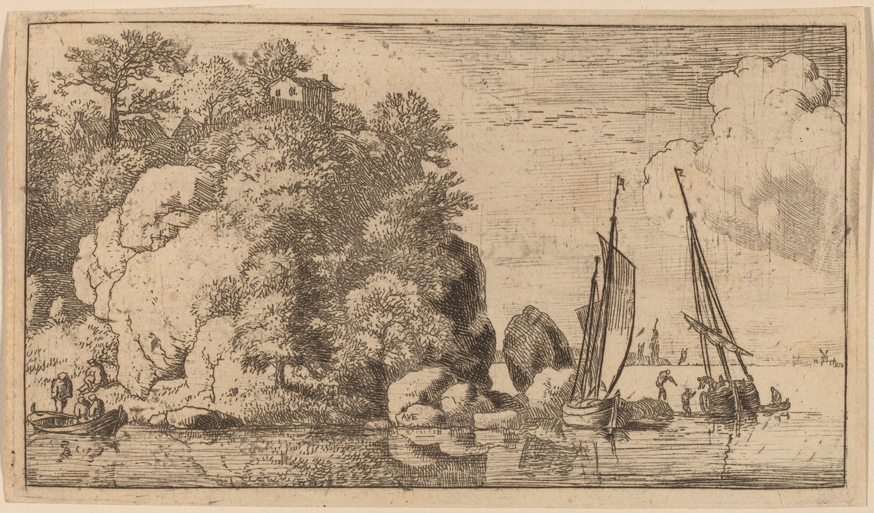 Geniş Bir Nehirde İki Tekne, muhtemelen c. 16451656. by Allart van Everdingen