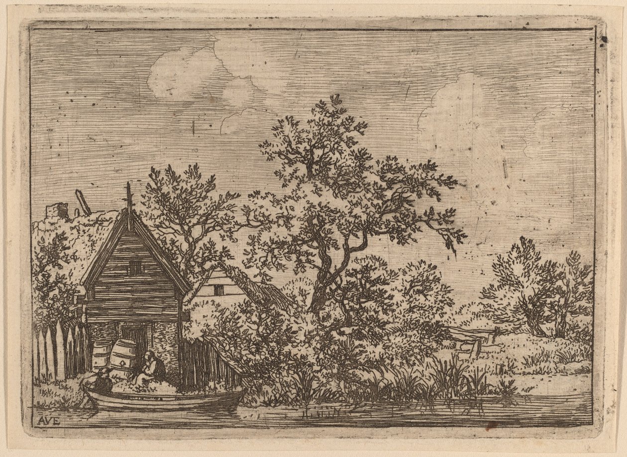 Bir Kulübenin Önünde İki Fıçı, muhtemelen c. 16451656. by Allart van Everdingen