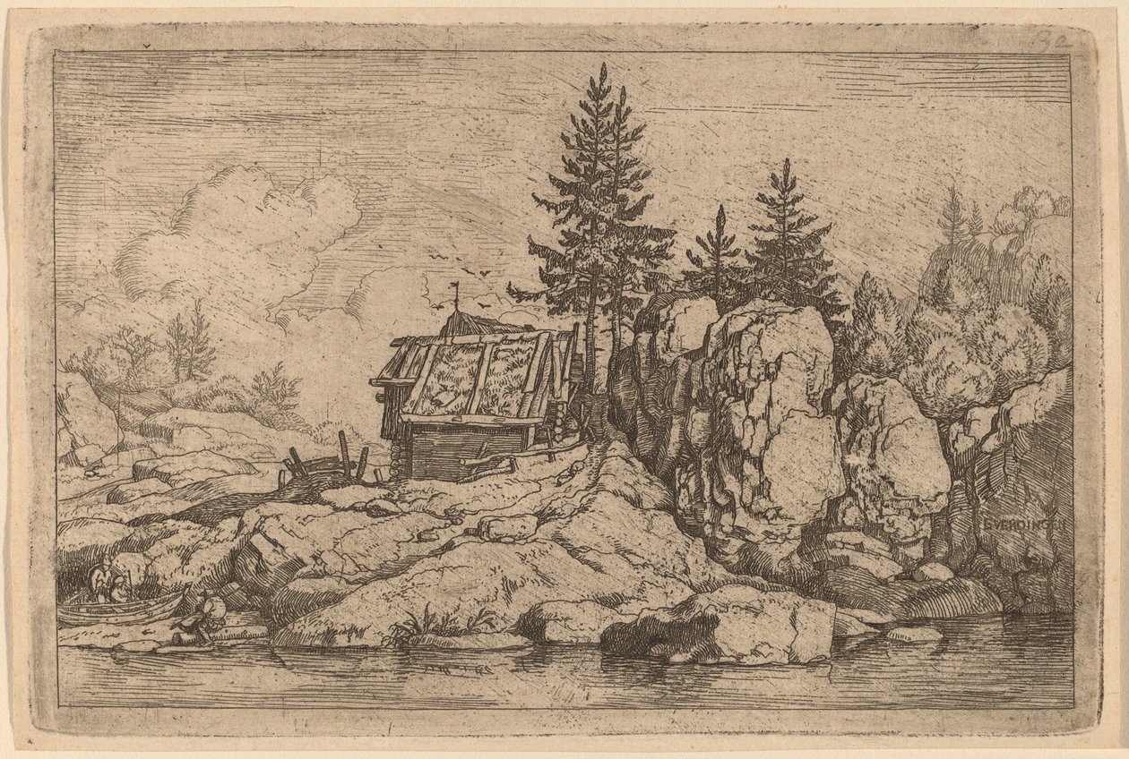 Cottages yakınlarındaki İki Köknar Ağacı, muhtemelen c. 16451656. by Allart van Everdingen