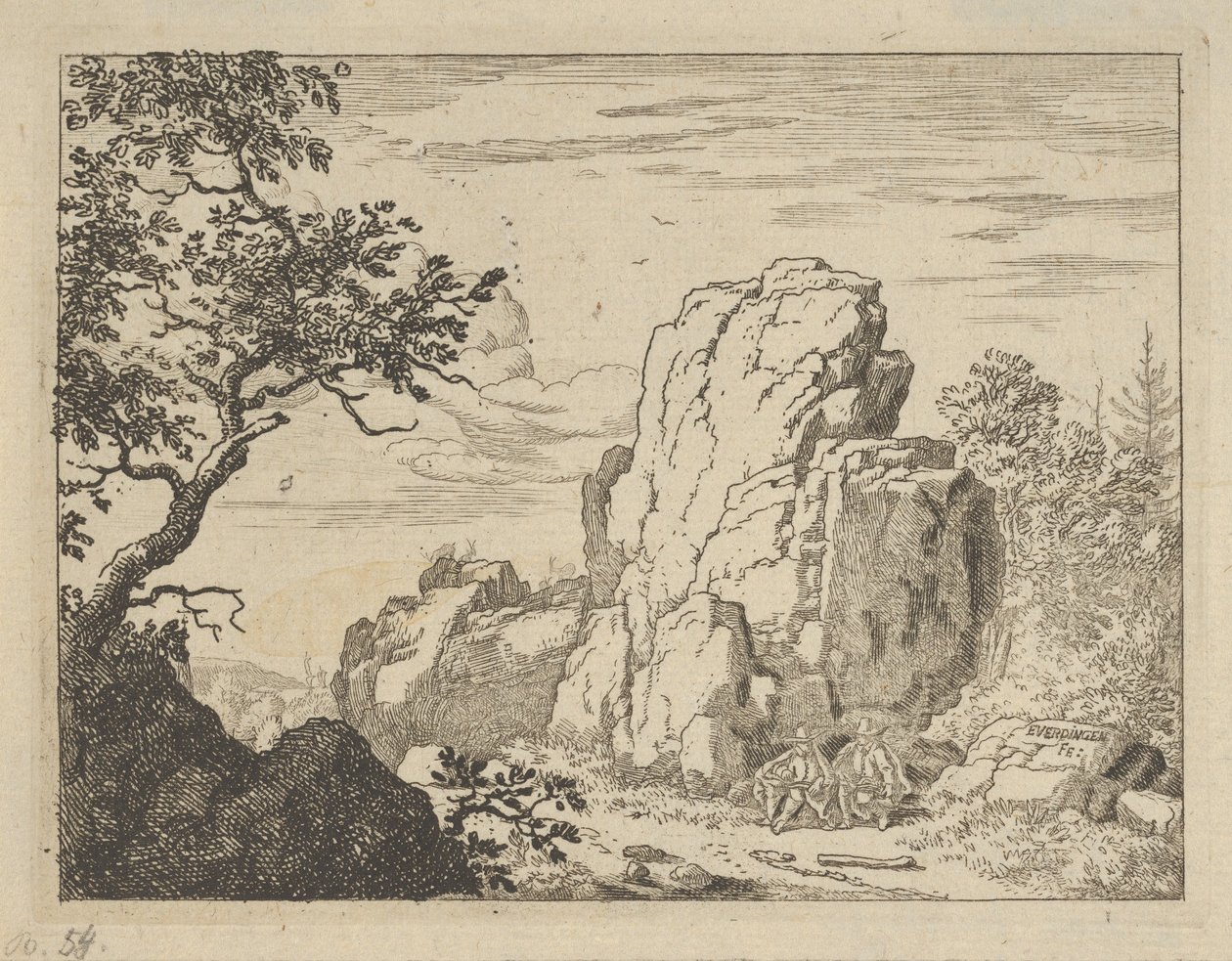 Yüksek Bir Kayanın Eteğinde Oturan İki Adam, 17. yüzyıl. by Allart van Everdingen