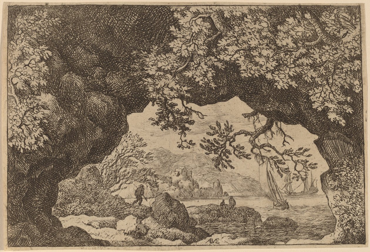 Delinmiş Kayadan Görünüm, muhtemelen c. 16451656. by Allart van Everdingen