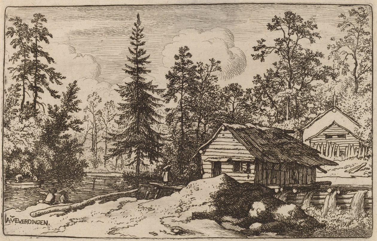 Nehir Manzaralı Kadın Bir Tekneye Bakıyor, muhtemelen c. 16451656. by Allart van Everdingen