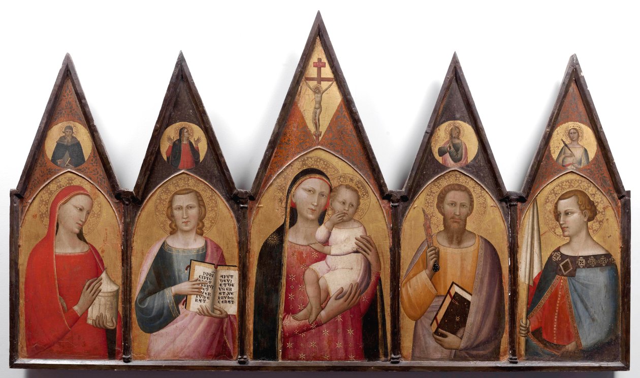 Azizler ile Madonna ve Çocuk. by Allegretto Nuzi