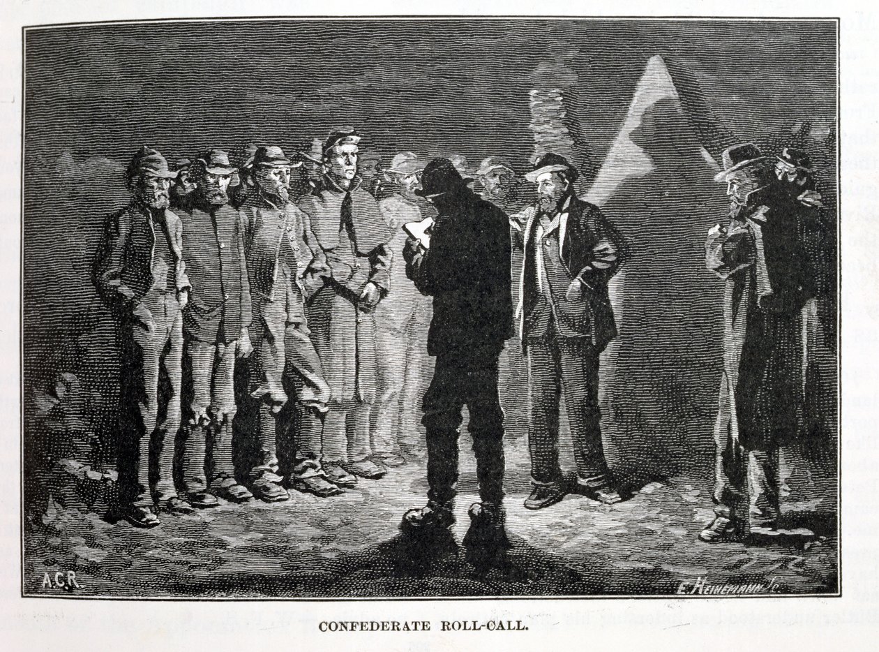 Confederate Roll-call, engraved by Ernst Heinemann (1848-1912), illustration from 