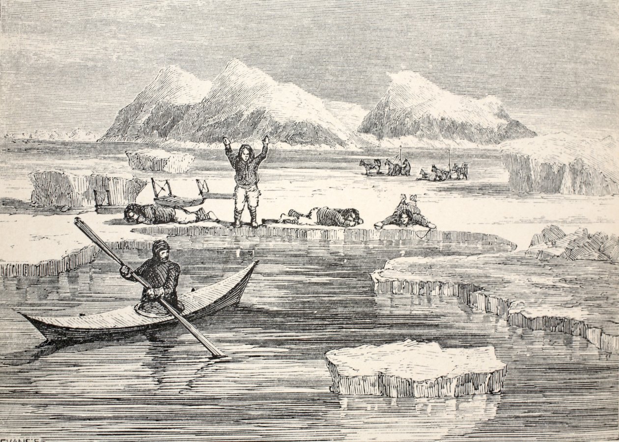 Avrupalıları yaklaşmaya teşvik etmek için hayvanları taklit eden Eskimolar, 1859 by Allen Young