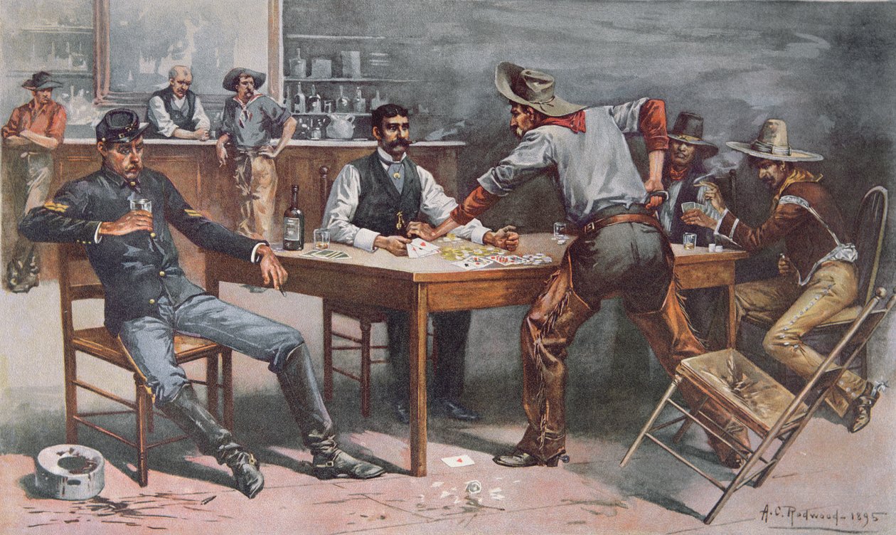 Batılı bir salonda kartlar üzerine tartışma by Allen Carter (after) Redwood