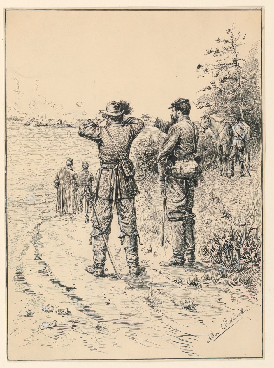 Subaylar ve General Bir Deniz Savaşını İzliyor (Monitör ve Merrimac Savaşı) by Allen Carter Redwood