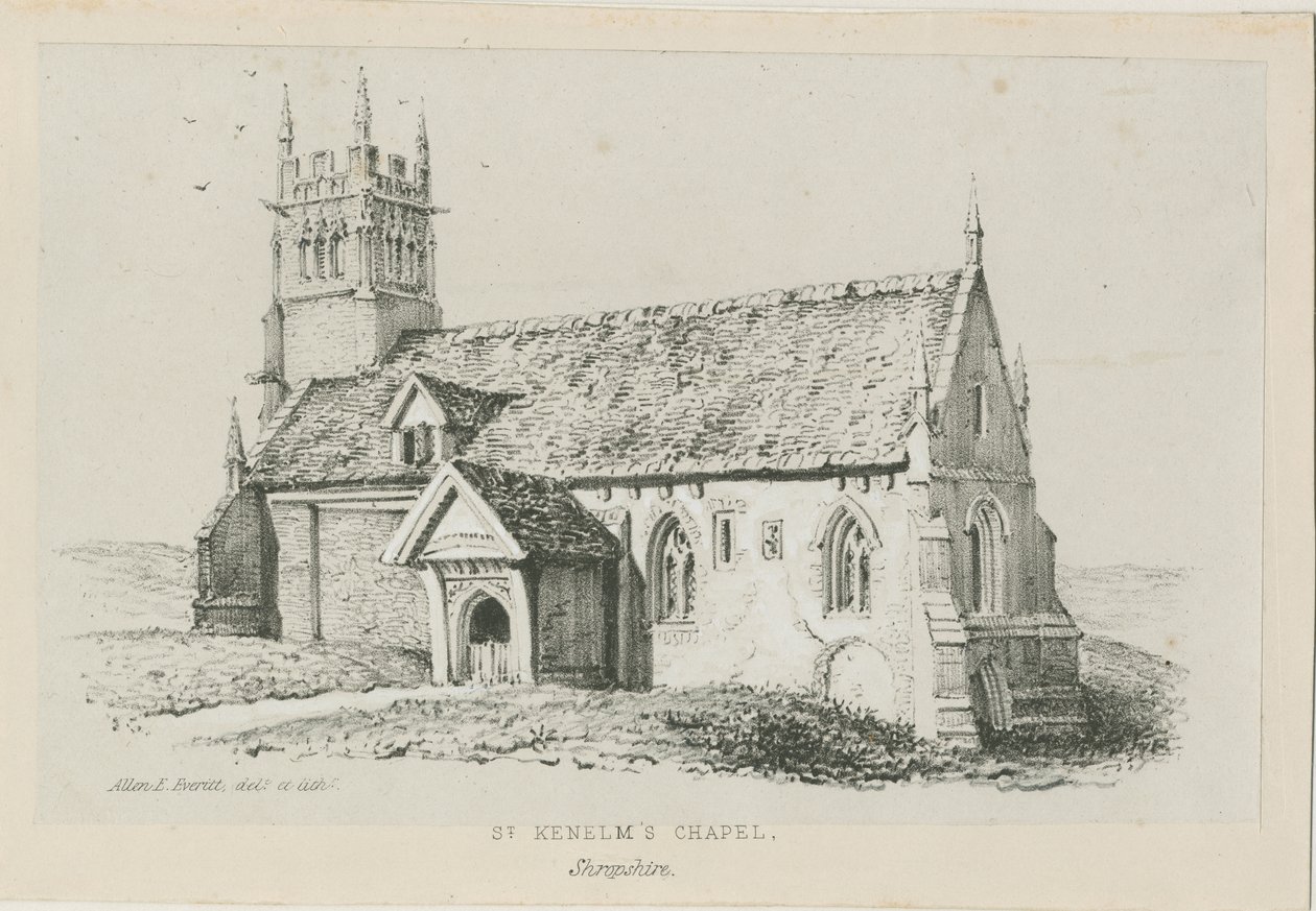 Clent - St. Kenelm Şapeli: litografi, nd [c 1840] by Allen Edward Everitt