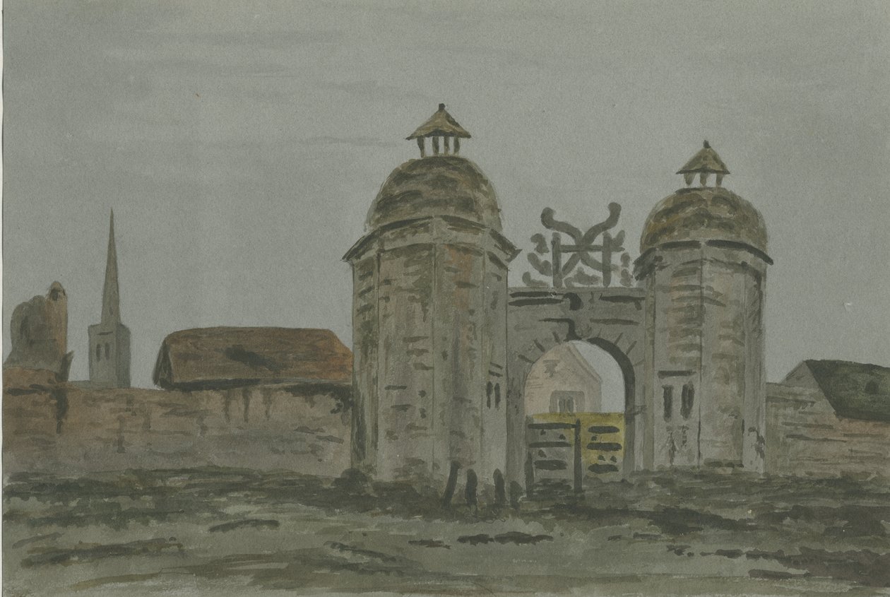 Hamstall Ridware Hall - Porters" Lodge: suluboya resim ve [1824-1882] by Allen Edward Everitt