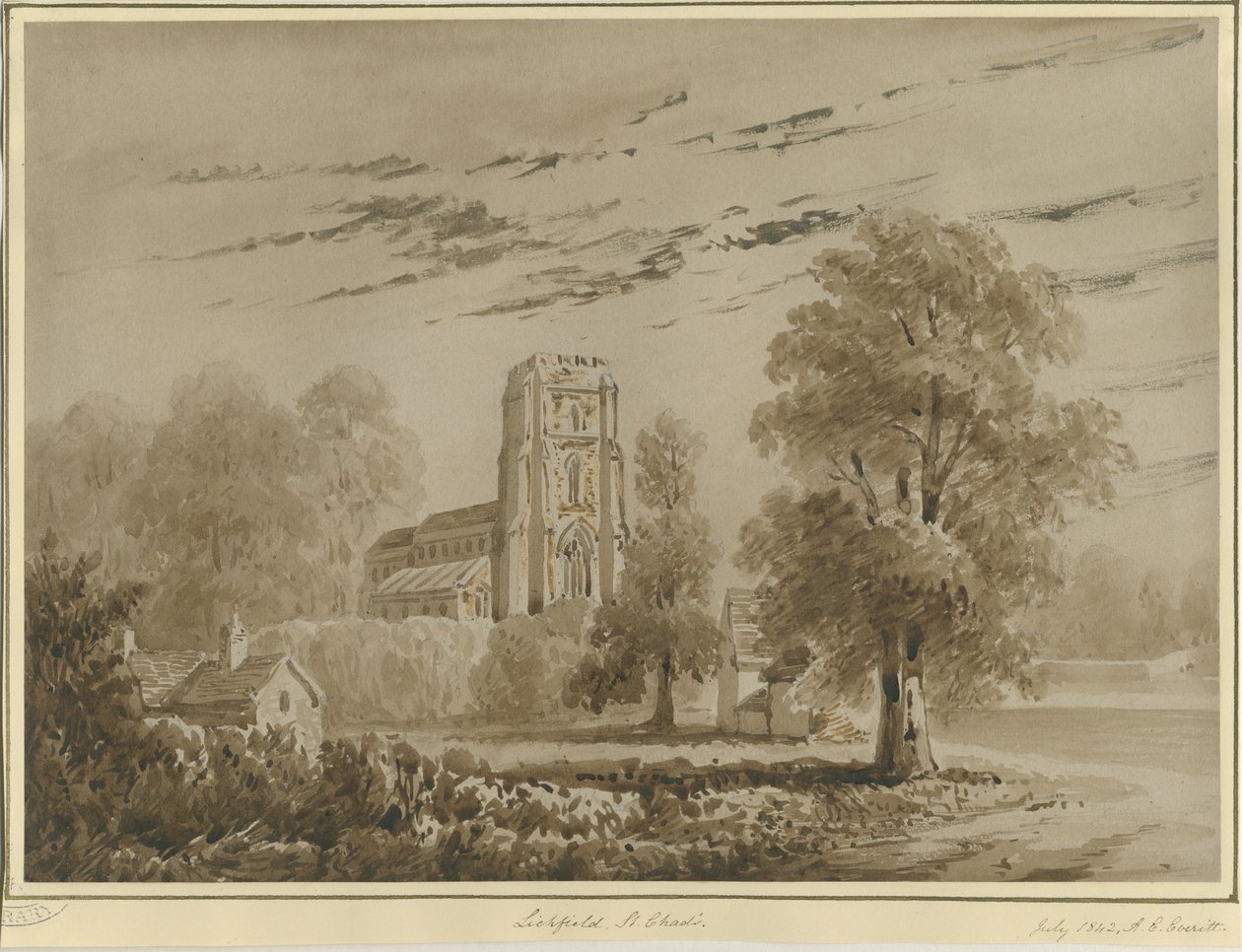 Lichfield - Aziz Çad Kilisesi: kırmızı sepya çizimi, Temmuz 1842 (çizim) by Allen Edward Everitt